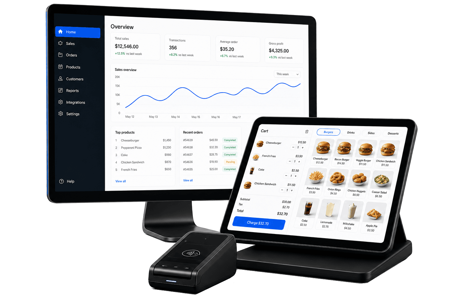 Sidro POS on desktop, tablet, and payment terminal